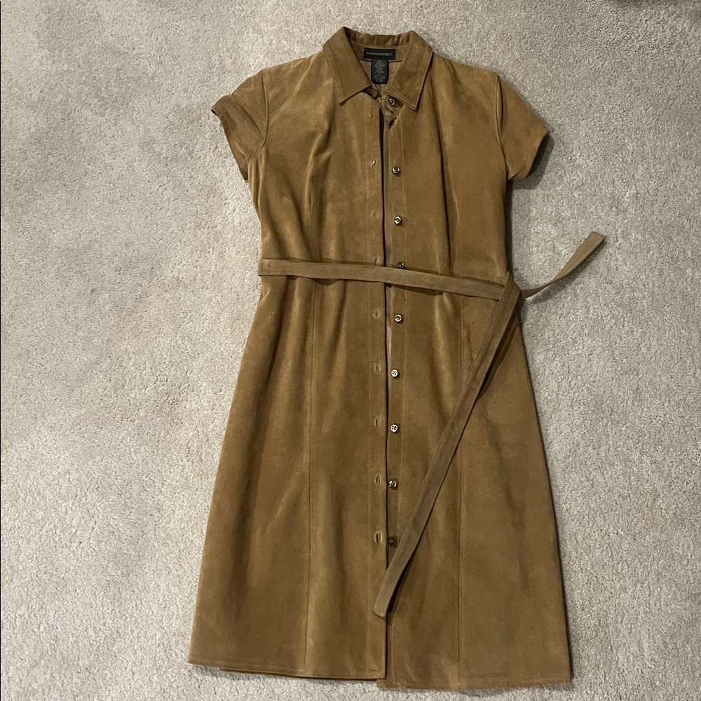 Banana Republic Tan Button-Up Dress leather outside silk shell inside